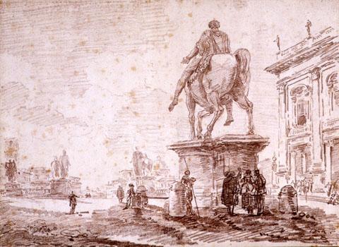 Hubert Robert, Piazza del  Campidoglio,  1762, Collection Musée de Valence, art et archéologie, inv. D 64  Foto © Musée de Valence, photo Philippe Petiot 