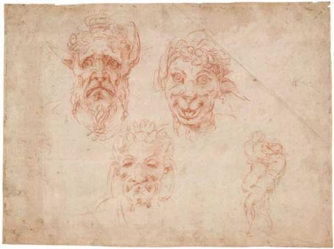 "Sez. VI - La Notte e il Giorno" Michelangelo: Teste grottesche, 1525 circa 