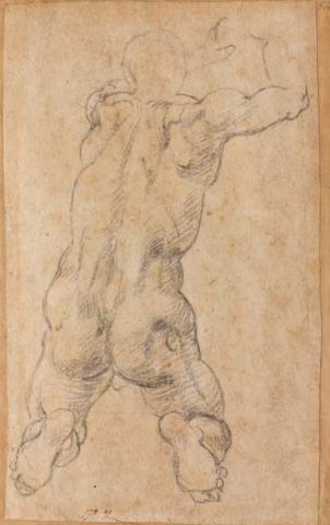 "Sez. VIII - «...la strada ch’al ciel sale...»" Michelangelo: Studio di nudo virile inginocchiato, 1541 circa