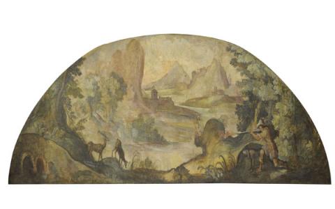 Lunetta con paesaggio con scena di caccia, Affresco staccato - Museo di Roma