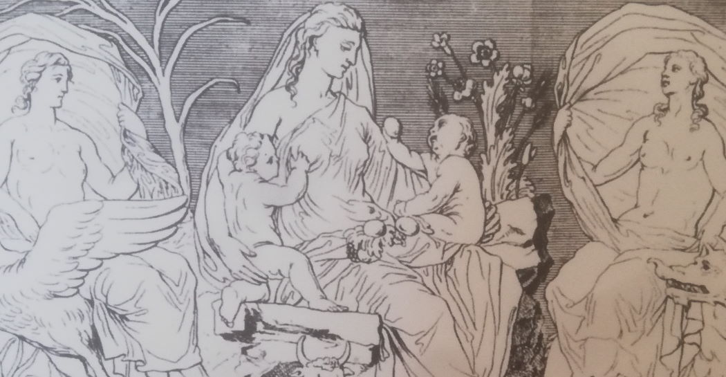 Ara Pacis. Pannello della Tellus. Incisione del domenicano Benedetto De Greyss, Firenze 1727 Ara Pacis. Pannello della Tellus. Incisione del domenicano Benedetto De Greyss, Firenze 1727