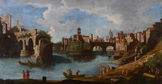 Artista attivo a Roma, Il Tevere a Ponte Rotto, XVIII secolo prima metà Artista attivo a Roma, Il Tevere a Ponte Rotto, XVIII secolo prima metà