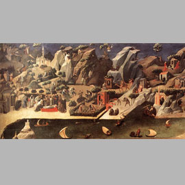 B. Angelico, Tebaide, 1420 c., Firenze, Uffizi (Inv. 447), cm 80x216, tempera su tavola