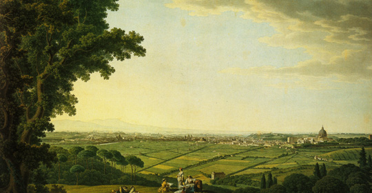 Giovan Battista Lusieri, Panorama da Monte Mario (dopo il 1799), olio su tela