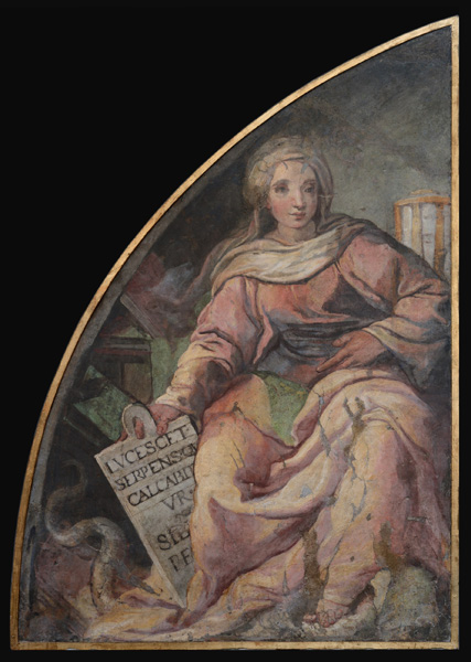 Autore non identificato. Sibilla Persica 1600 ca. Dipinto murale. Dalle demolizioni della Chiesa di San Giacomo a Scossacavalli (primavera 1937). Roma, Museo di Roma (inv. MR 43760)