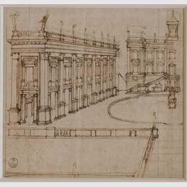Anonimo (da Étienne Dupérac), veduta di piazza del Campidoglio post 1568, Firenze, Gabinetto Disegni e Stampe degli Uffizi