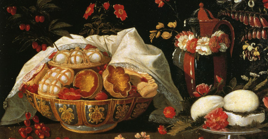 Josefa de Ayala y Cabrera, Natura morta con dolci, terrecotte e fiori (1676), olio su tela ?? Santarém, Biblioteca Municipal Anselmo Braamcamp Freire