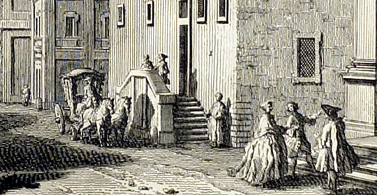 Giuseppe Vasi, Monastero e chiesa di Sant' Egidio in Trastevere delle Suore Carmelitane, 1756, acquaforte, particolare