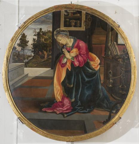 Filippino Lippi, Vergine annunciata, 1483-84, dipinto su tavola, diametro cm 110, San Gimignano (SI), Museo Civico