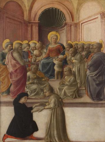 Filippo Lippi , Madonna col Bambino, Angeli, Santi e il donatore, 1432 ca., dipinto, cm 49 x 38 cm, Venezia, Fondazione Giorgio Cini, Galleria di Palazzo Cini, inv. 40013 © Fondazione Giorgio Cini onlus