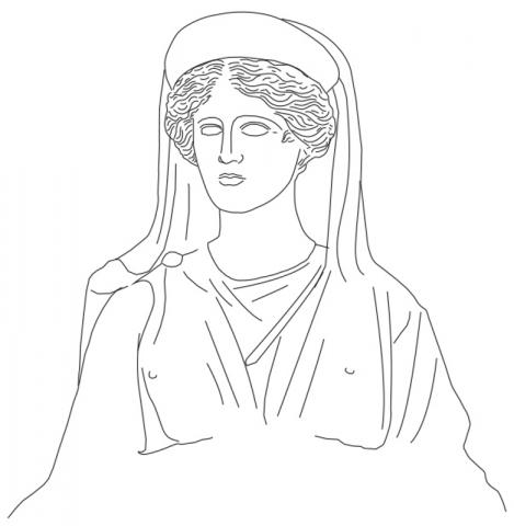 Fig. 6 Ricostruzione grafica dei frammenti di testa e busto di una figura femminile identificata come Giunone. Disegno di Francesco Galluccio.