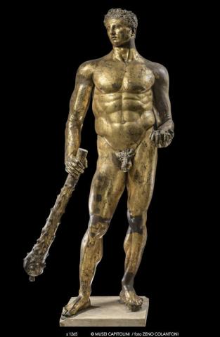 STATUA COLOSSALE DI ERCOLE Da Roma, Foro Boario Bronzo dorato II-I secolo a.C. o età imperiale Roma, Musei Capitolini