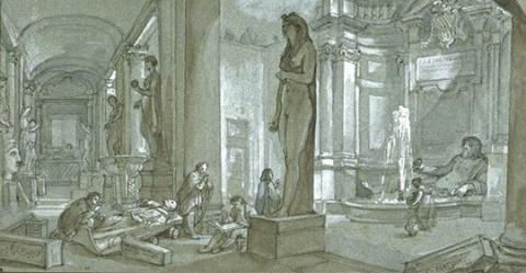 Atrio e cortile del Museo Capitolino (Charles-Joseph Natoire, 1700-1777 - Paris, Louvre, Cabinet des Dessins)