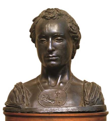 "Sezione II - Antico e moderno: i modelli" Ambito di Donatello: Busto di giovane con cammeo con la raffigurazione d el carro dell'anima (“Busto platonico”), 1475 circa