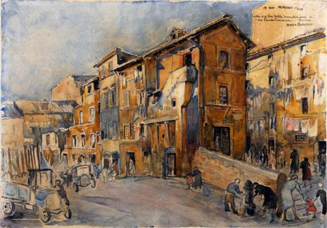 Via della Consolazione alla vigilia delle demolizioni, Maria Barosso,1931,acquerello su carta - Museo di Roma