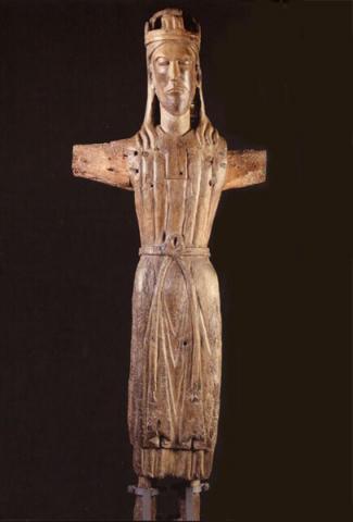 Scultore marchigiano sec. XI -XII, scultura lignea, Crocifisso tunicato Museo di Arte Sacra di Force