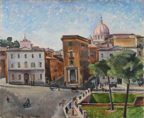 Tina Tommasini (1902-1985). La Spina di Borgo da piazza Pia, 1936. Olio su tavola Roma, Museo di Roma, Gabinetto delle Stampe  (inv. MR 41637)