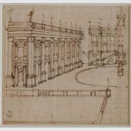 Anonimo (da Étienne Dupérac), veduta di piazza del Campidoglio post 1568, Firenze, Gabinetto Disegni e Stampe degli Uffizi
