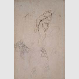 Michelangelo Buonarroti, Studi di nudi e di un cornicione per la volta della cappella Sistina post 1508, Firenze, Casa Buonarroti