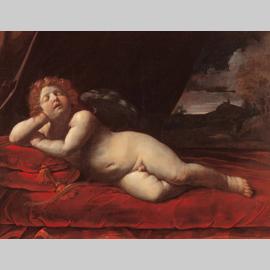Guido Reni (Bologna, 1575-1642), Amore dormiente, Olio su tela, 105 x 136 cm