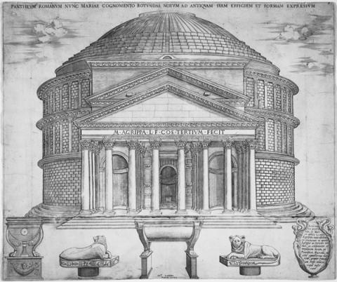 Nicolas Béatrizet (Lunéville 1515 – Roma c. 1566) Pantheon da A. Lafréry, Speculum Romanae Magnificentiae, c. 1573-1577 -  bulino, mm 396 x 470 - Firenze, Fondazione Casa Buonarroti, Biblioteca, A.458a.R.G.F., n. 25