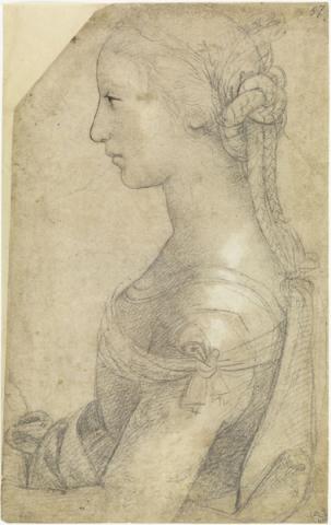 Raffaello Sanzio, Busto di giovane donna di profilo - Pietra nera, penna e inchiostro, biacca (carbonato basico di piombo), carta - Firenze, Gabinetto Disegni e Stampe degli Uffizi